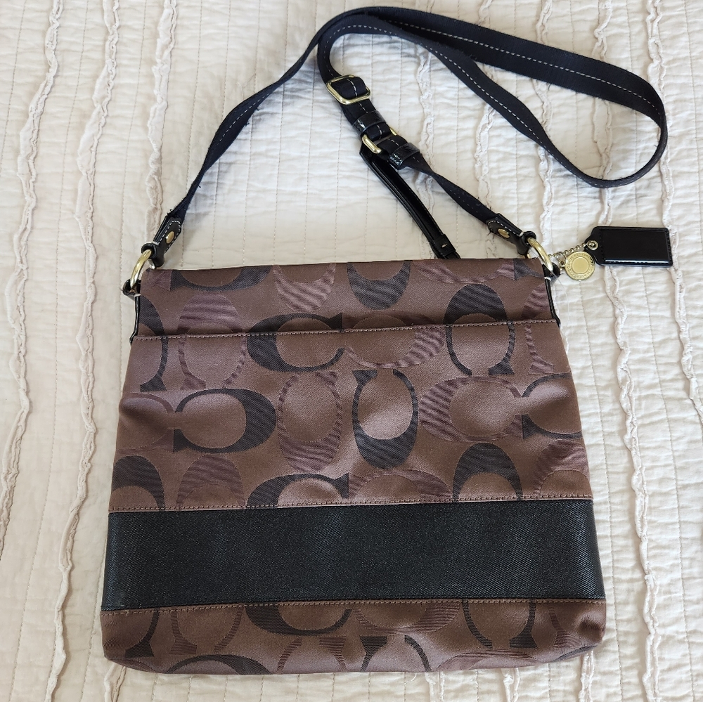 Coach Signature Crossbody Handbag Purse, Brown and Black - Picture 3 of 16